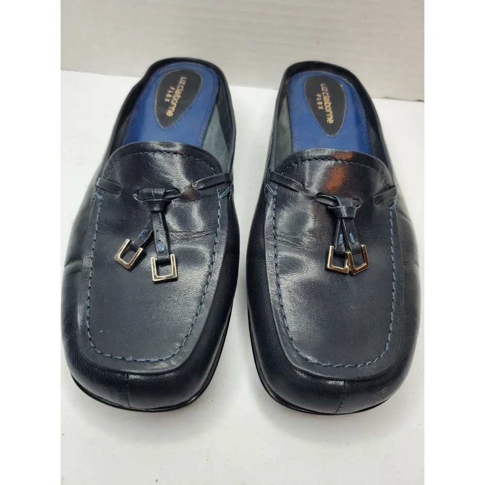 LIZ CLAIBORNE Flex Alicia Slip on Mules US 6M Blue Vintage Flats Fast Ship